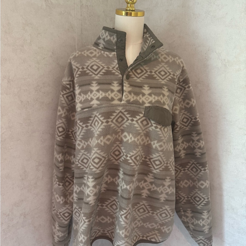 Men's Geo-Pattern Pullover Fleece Sweater - Taupe Gray